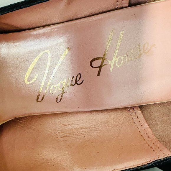 Vintage 50s VOGUE HOUSE Heels Pumps Shoe Black Textured Fabric with Box Sz 8.5 N - Picture 7 of 13